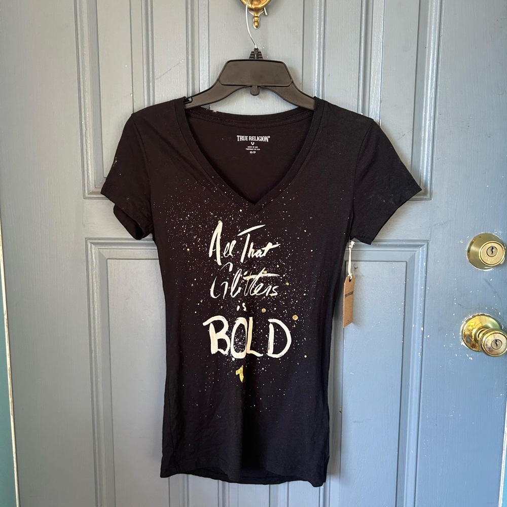 True Religion All That Glitters is Bold Black Top T-shirt Tee